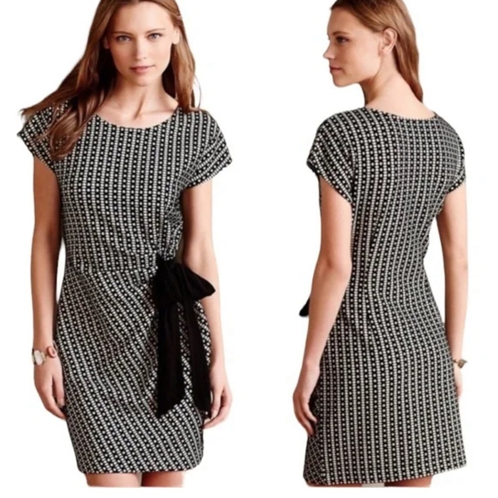 Anthropologie Isabel Black and Off White Geometric Side Tie Dress Size Small